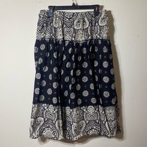 First Class Size PXL Boho Flowy Black and Cream Women's Midi Skirt